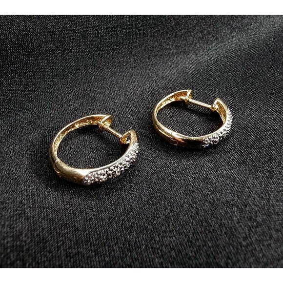 14K Solid Gold Genuine Diamonds Hoop Earrings - Picture 1 of 4